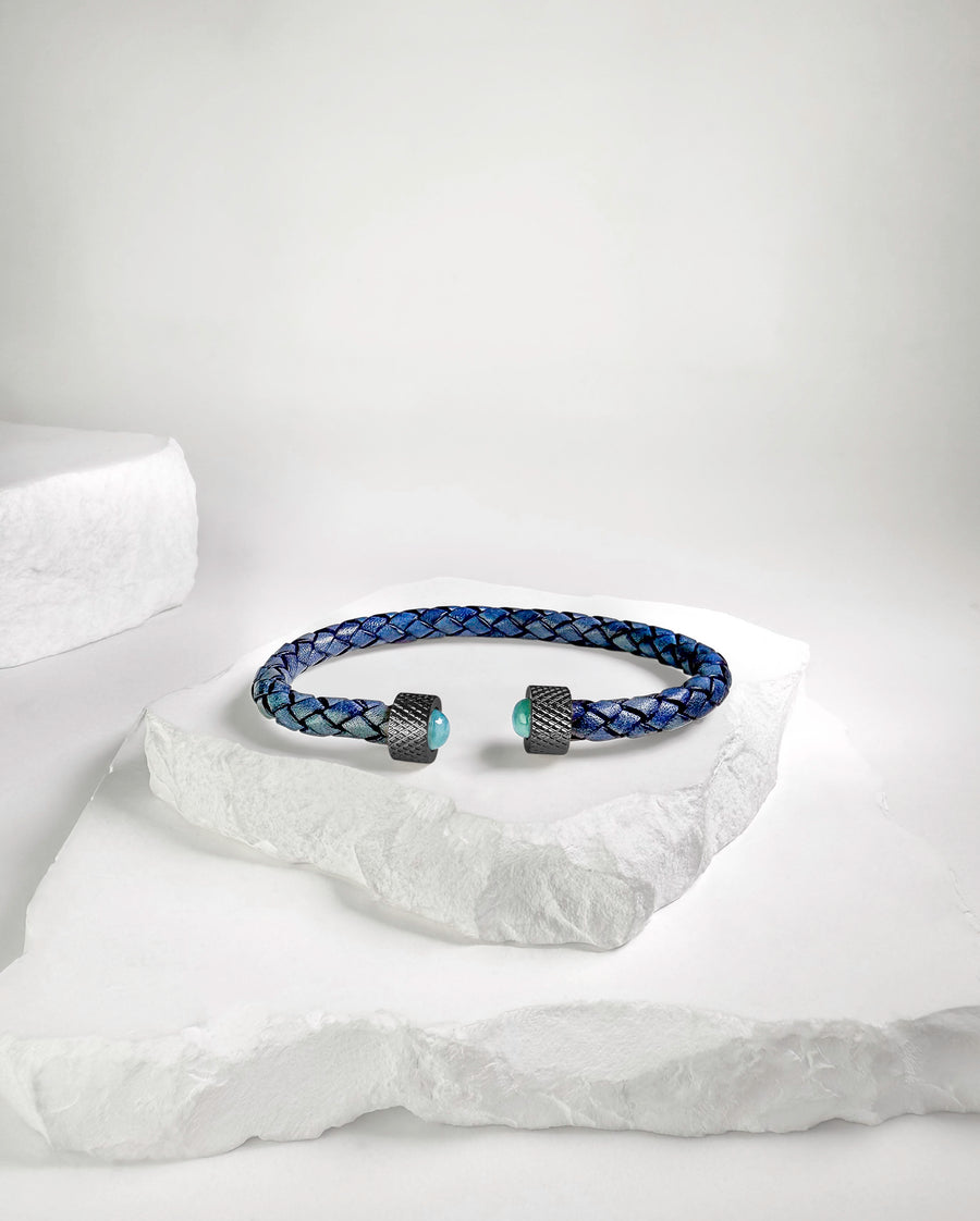 Cuff Wheel print Larimar & Black