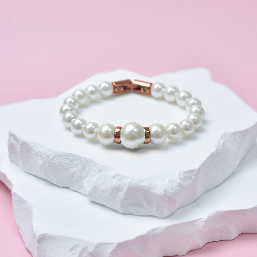 Mother of Pearl & Rose Gold Stainless Steel Bracelet